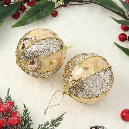 마르셀레 로열골드 글리터 장식볼 2p세트10cm 믹스패턴 사무실트리 크리스마스인테리어