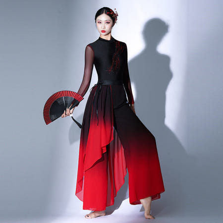 [해외]난타 공연복 장구 드럼 그라데이션 공연 무대복 댄스 빨간색 옷 반짝이