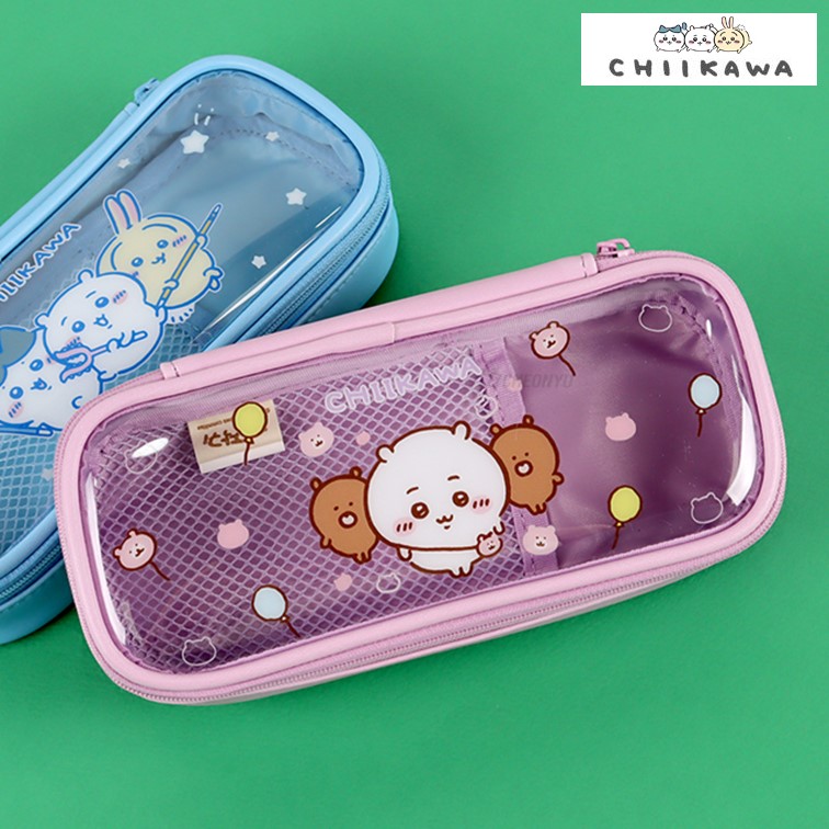 치이카와 필통 투명 펜파우치 귀여운 캐릭터 먼작귀 학생 입학 선물 퍼플 이미지 2