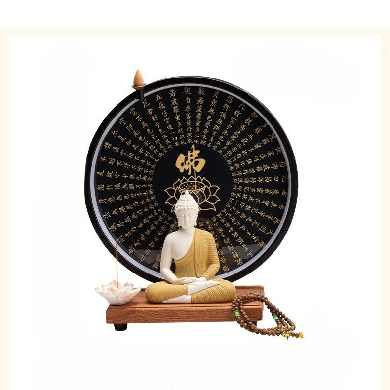 LED 석가모니조각상 보살 명상 무드등 은은한 거실 도자기 인센스홀더 - 상품 이미지