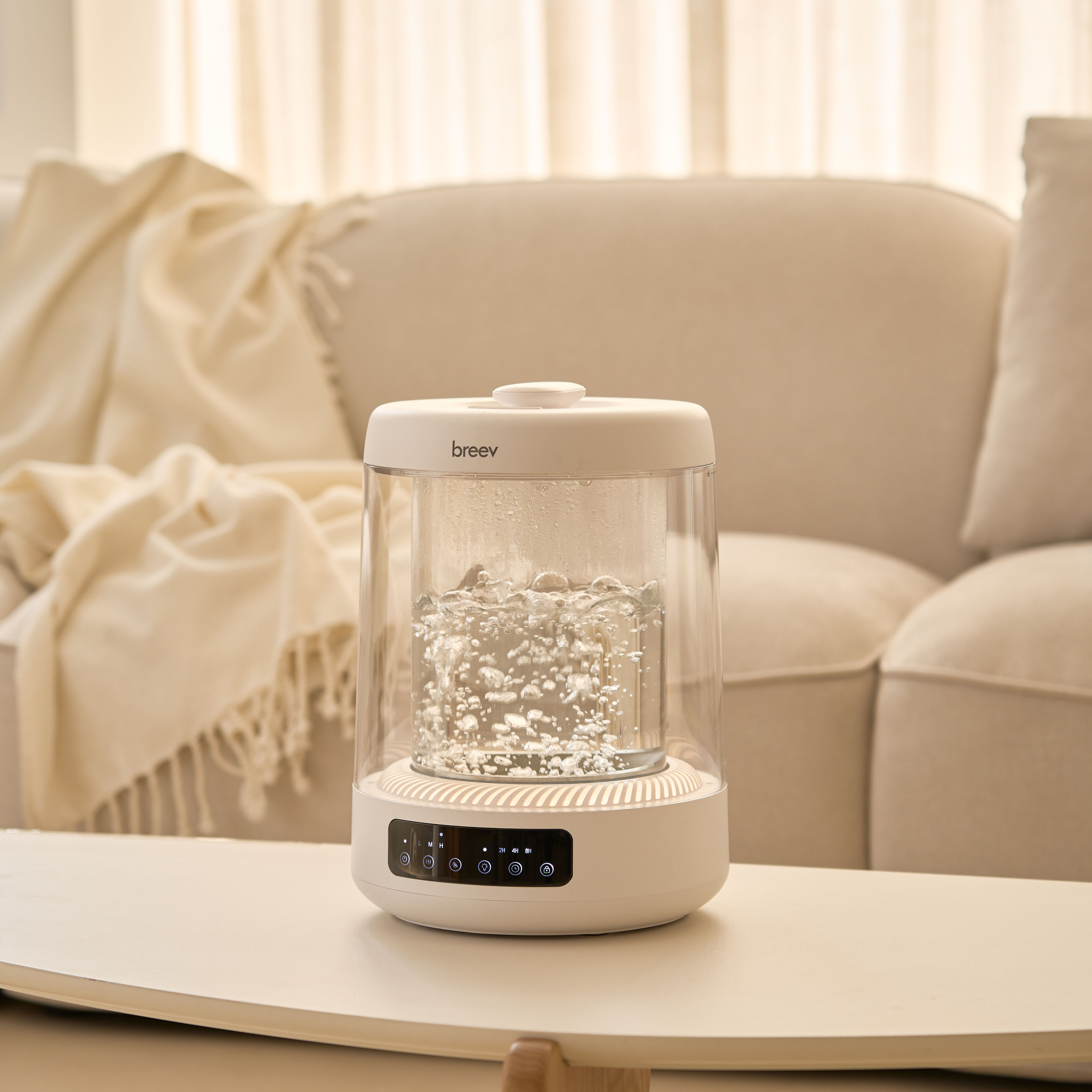 브리브 가열식 가습기 4L 대용량 물멍 무드등 저소음 내열 유리 글라스