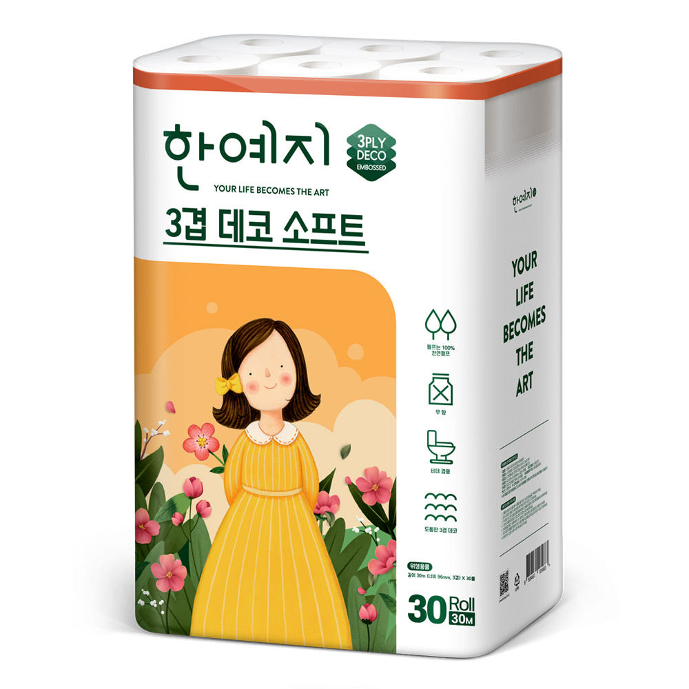 한예지 3겹 데코 소프트 무형광 천연펄프 화장지 30m 30롤 가격 비교 한예지공식샵 한예지 3겹 데코 소프트 무형광 천연펄프 화장지 30m 30롤