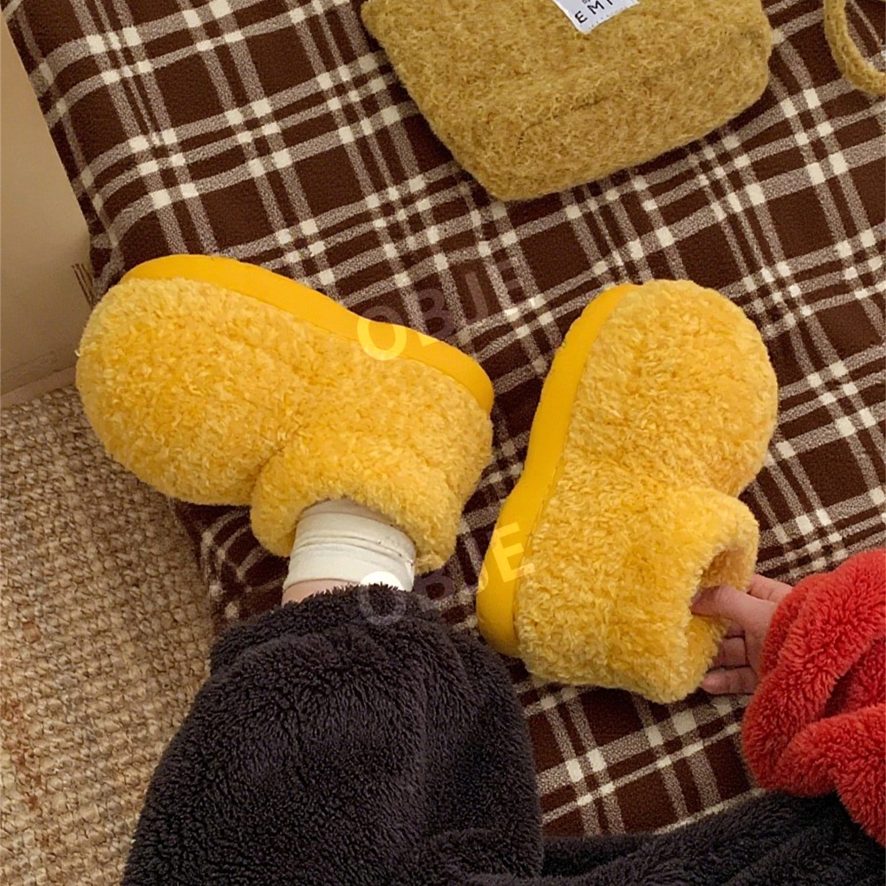 오브제 귀여운 퍼 부츠 따뜻한 실내화 미끄럼방지 털 슬리퍼 - 상세 이미지 2