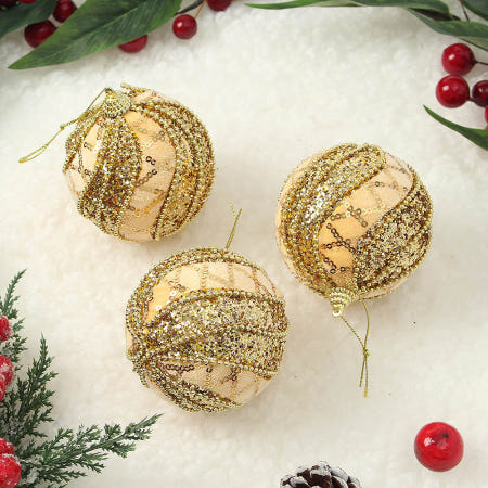마르셀레 로열골드 글리터 장식볼 3p세트8cm 컬러믹스 크리스마스카페꾸미기 크리스마스재료