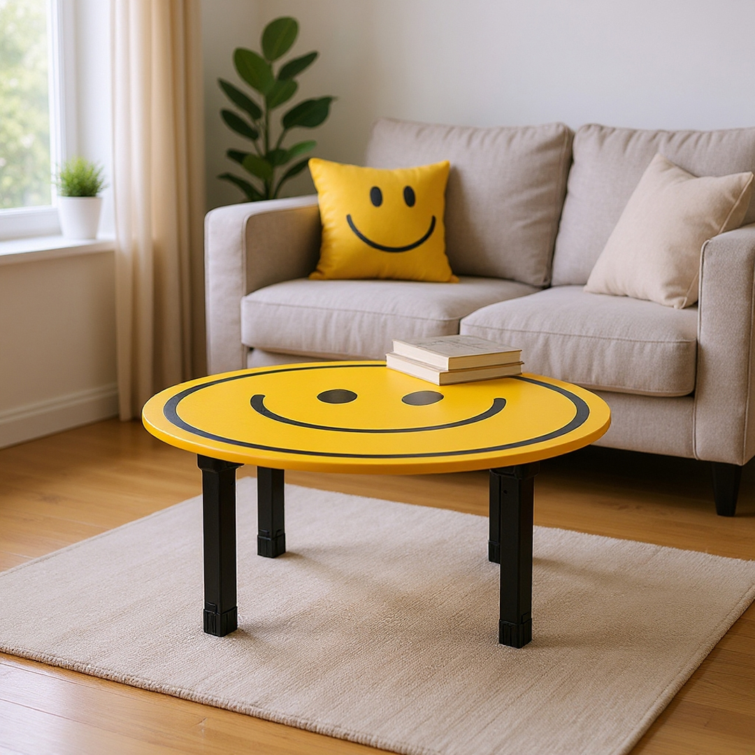 HOMATO 좌식테이블 라운드 D80 옐로우스마일 3848.0519