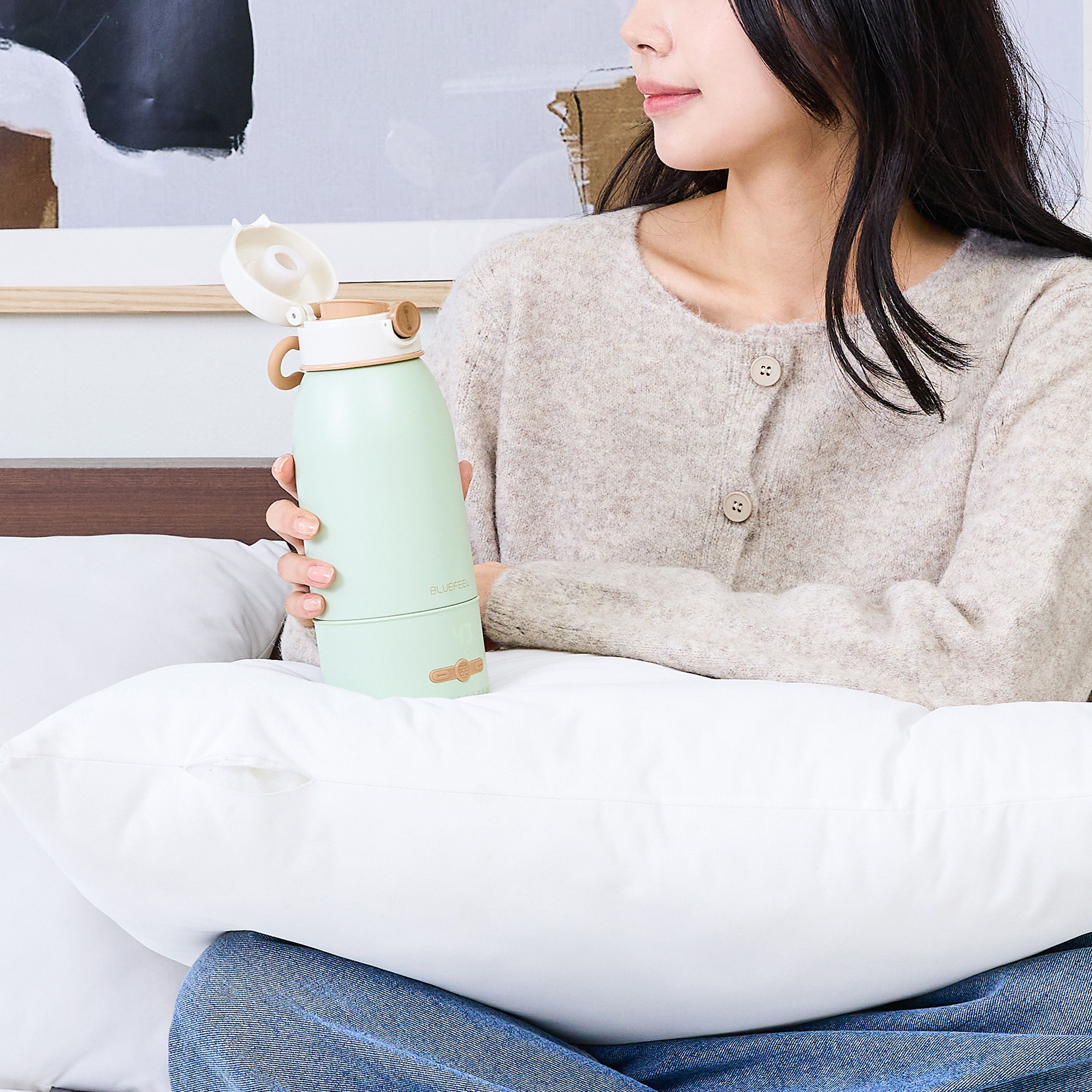 블루필 힛백 가열 텀블러 휴대용 분유포트 무선 전기포트 이유식 여행용 티 커피 500ml