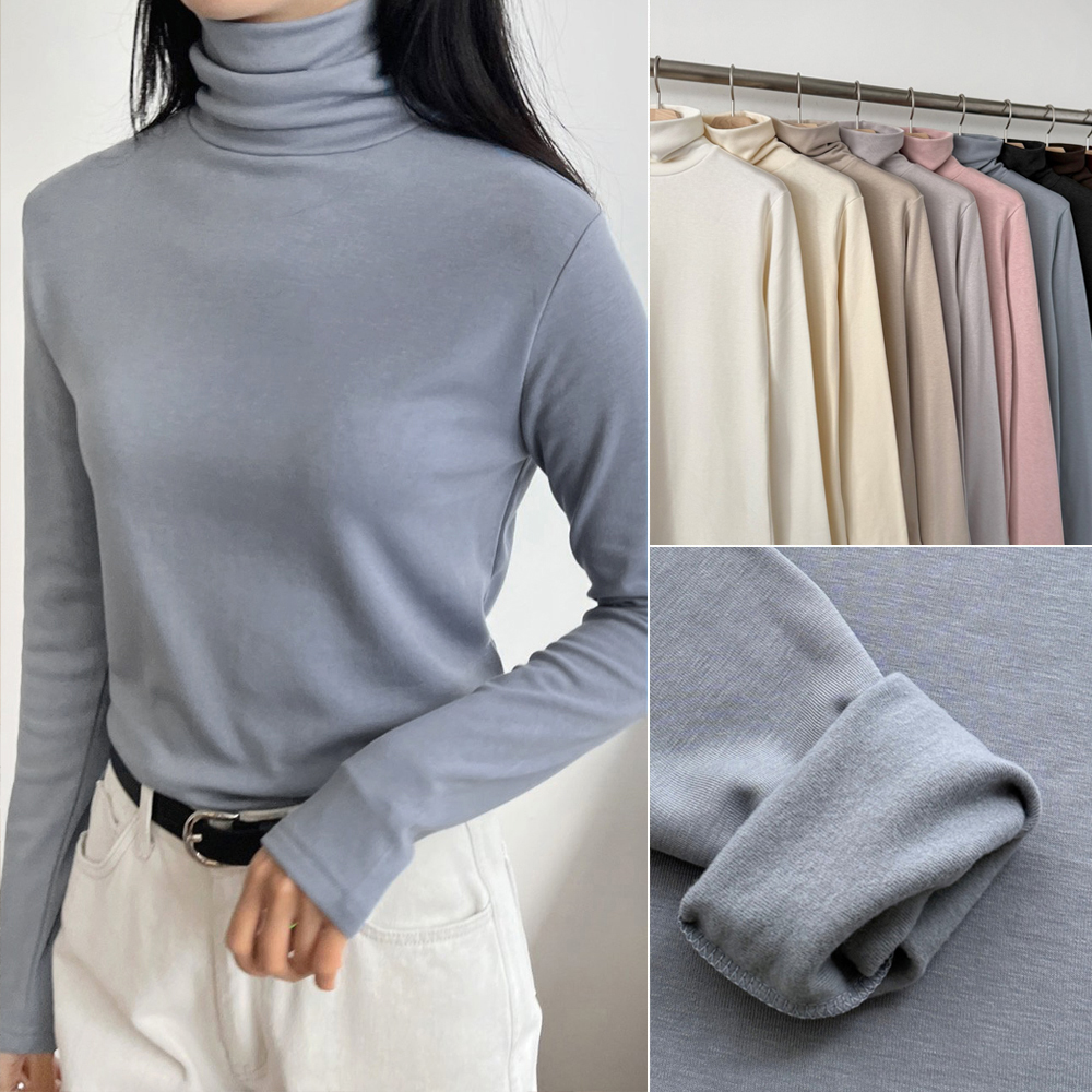 소프트 스판 겨울 목 폴라티 여자 기모 티셔츠 긴팔 기본 이너 레이어드 목폴라 여성 목티 제품 이미지