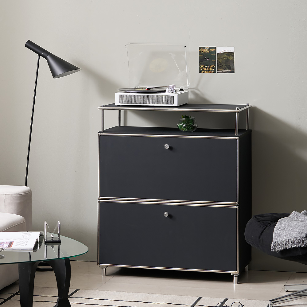 플로이 모듈가구 미드센츄리 선반 수납 서랍장 800x400x940, 2단, 화이트 MWF359C