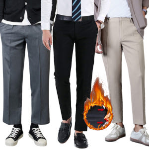 남자 기모 슬랙스 겨울 정장바지 남성 스판 와이드 빅사이즈 히든밴딩 9부... 착용 후기 | 사이즈/핏 총정리 - 상품 이미지 1