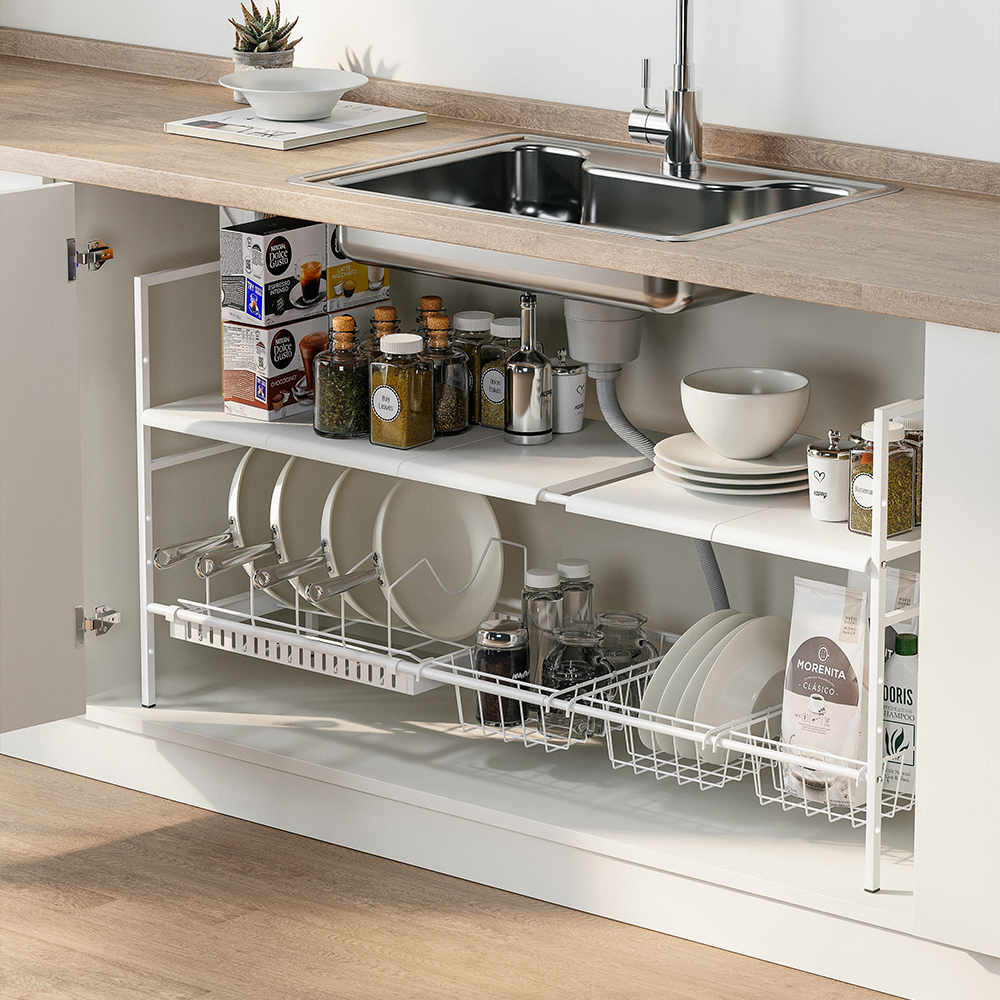 올인원 길이조절 싱크대 하부장 선반 1단 주방 양념통 슬라이딩 선반 제품 이미지
