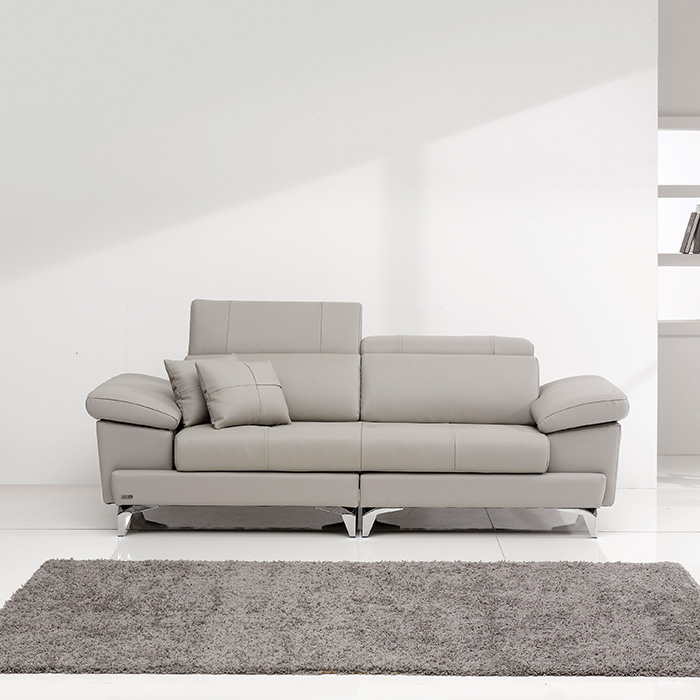 보루네오 마르스 이태리 천연소가죽 헤드틸팅 소파 스툴+쿠션+마블테이블, 그레이, 3인용