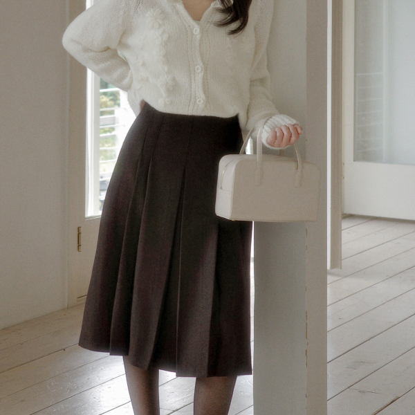 울 헤링본 플리츠 미디 롱 스커트 sk7530 제품 이미지