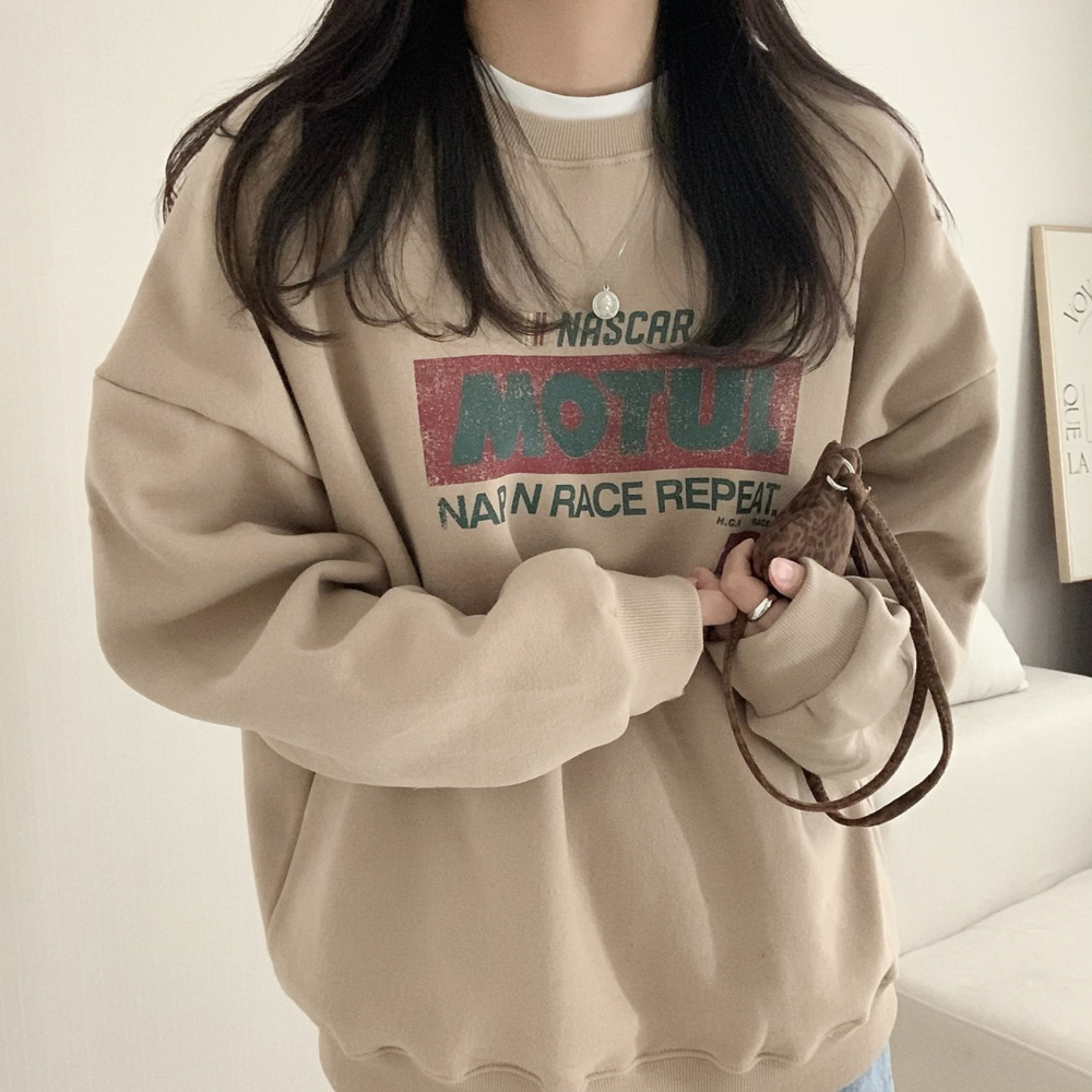 여성 겨울 양기모 모툴 프린팅 맨투맨 꾸안꾸 빅사이즈 루즈핏 맨투맨티 - 상세 이미지 4