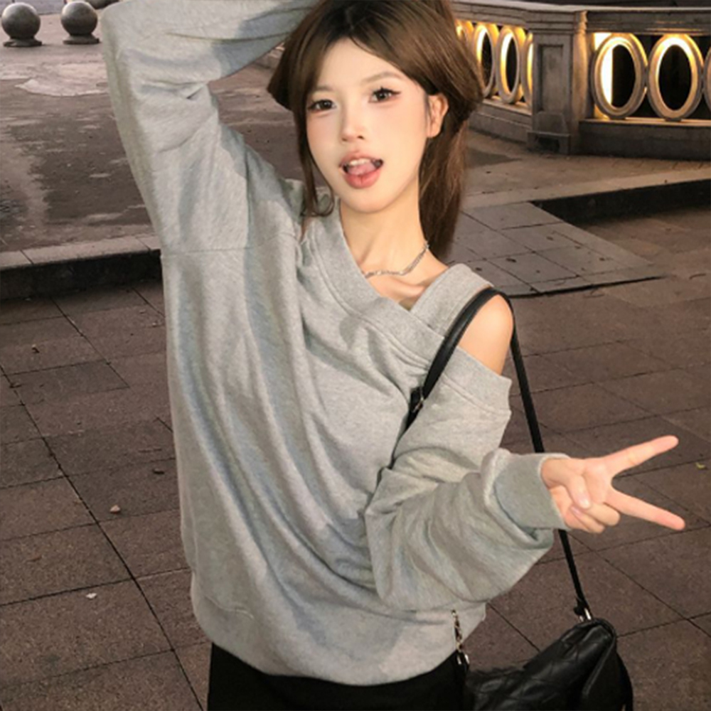 오프숄더 티셔츠 여성 여름 코디 봄 가을 긴팔 티 데이트 룩 여자 데일리 맨투맨 꾸안꾸 - 상품 이미지