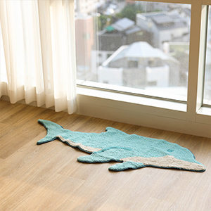 고래 롱 순면 발매트 아이방 러그 라이트 블루, 125x45cm