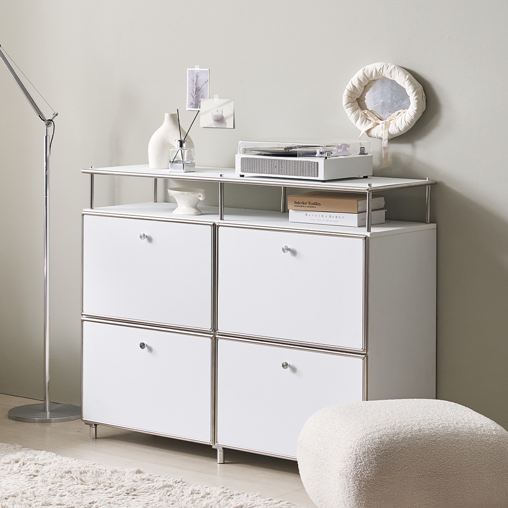 플로이 모듈가구 미드센츄리 선반 수납 서랍장 1200x400x940, 2단, 블랙 MWF360C