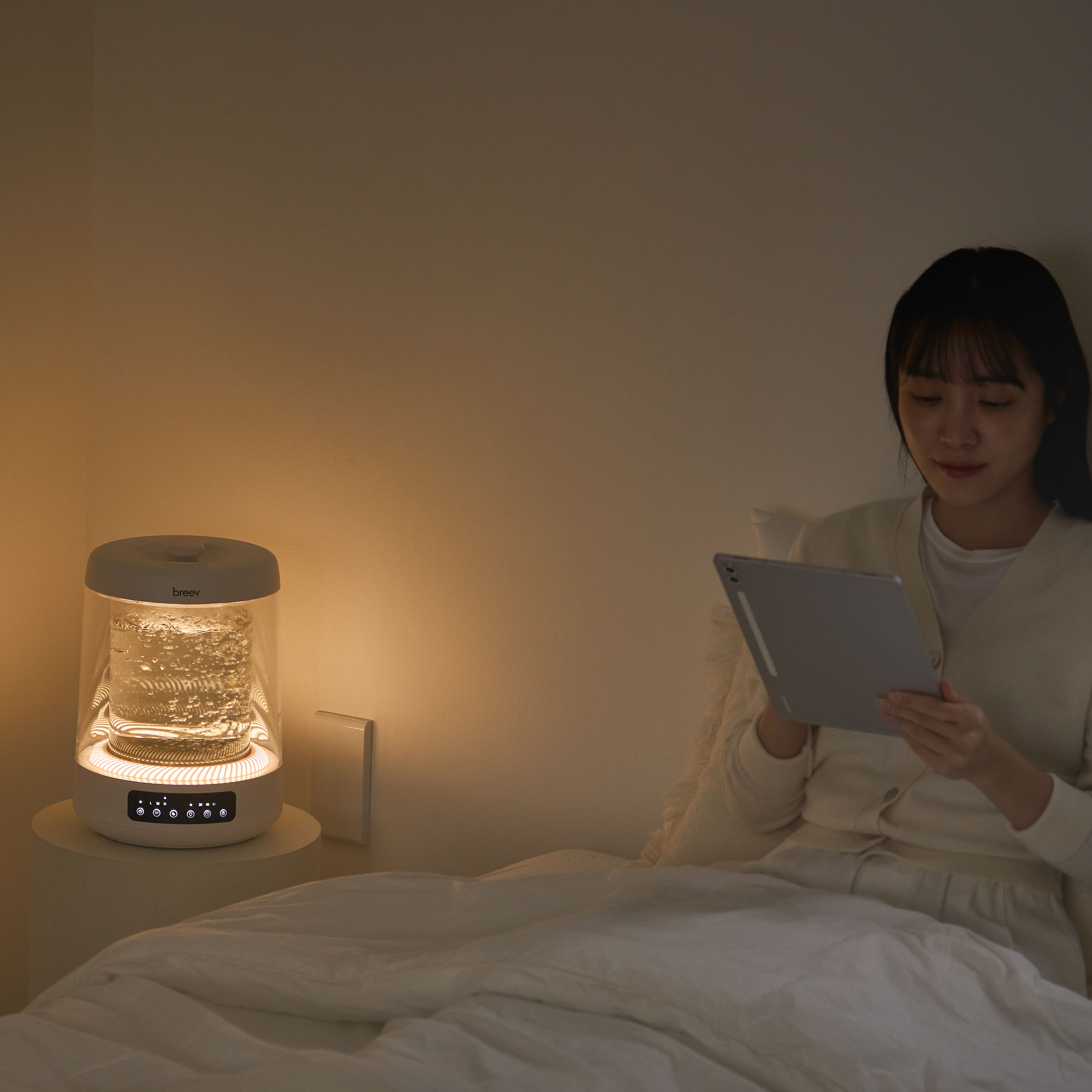 브리브 가열식 가습기 4L 대용량 물멍 무드등 저소음 내열 유리 글라스