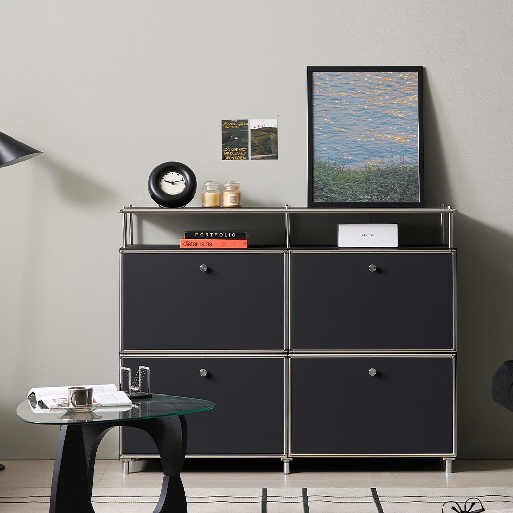 플로이 모듈가구 미드센츄리 선반 수납 서랍장 1200x400x940, 2단, 블랙 MWF360C