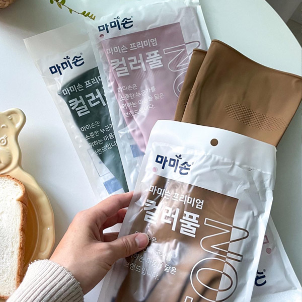 마미손 고무장갑 컬러풀 천연고무 라텍스 설거지 장갑 가정용 - 상세 이미지 3