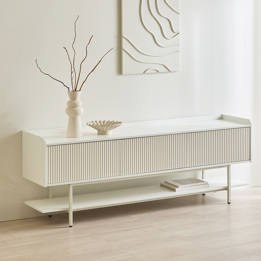 룸티크 다리형 거실장 낮은 TV 수납장 2단 템바 1800, 화이트화이트