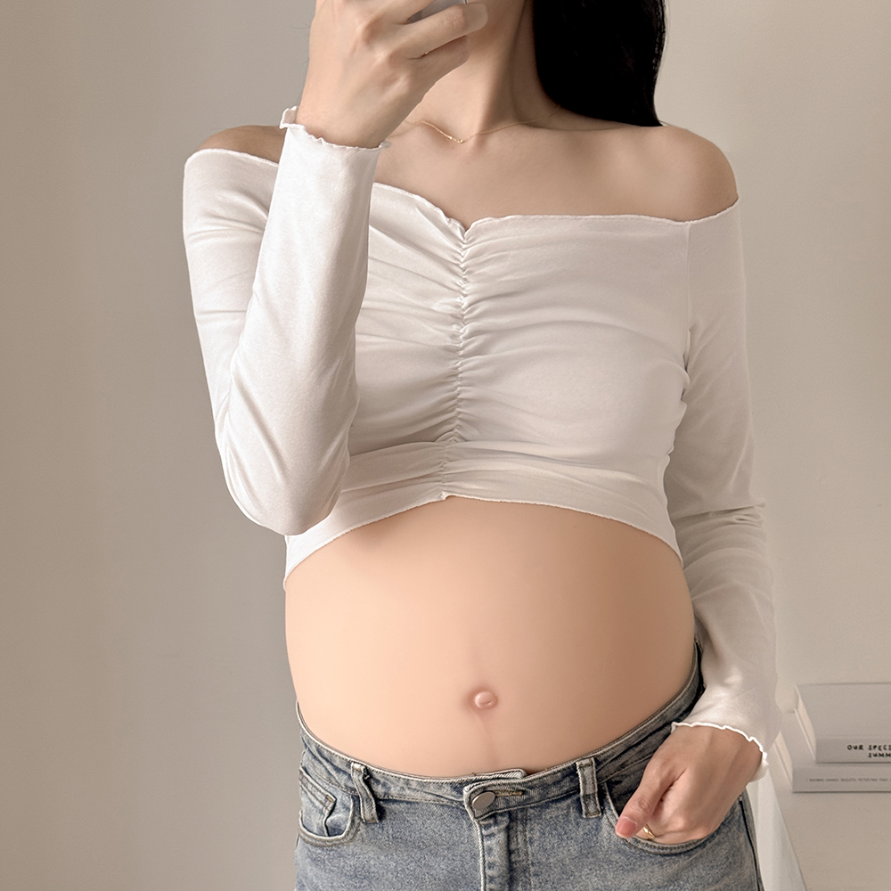 임산부 프릴 크롭티 티셔츠 셀프 만삭 주수 사진 스냅 촬영 임신 임부복 이미지 1