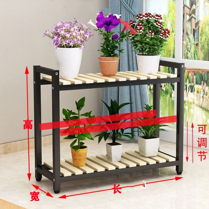 화분 선반대 발코니 철제 정리대 식물 우드 스탠드 진열 다층 원목 블랙+나무 50x15x43 2층 - 상세 이미지 3