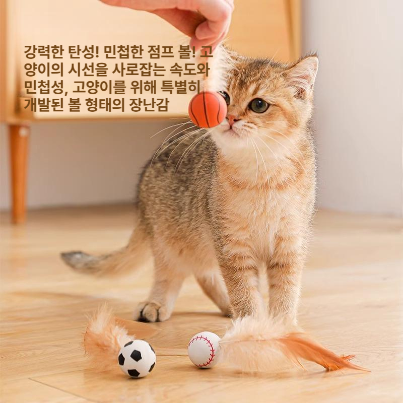 고양이 탄력공 깃털 장난감 운동 놀이 탄성 캣타워 터널 놀이용 농구+축구+야구공 - 상세 이미지 2