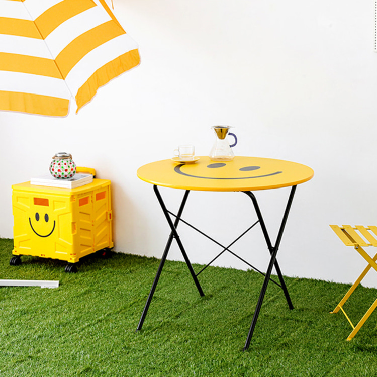 HOMATO 접이식테이블 라운드 D80 옐로우스마일 1548.0934