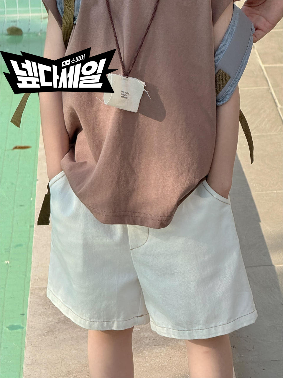 Irene's Closet 스티치 배색 캐주얼 4부 반바지 유아 주니어 여름 - 상품 이미지
