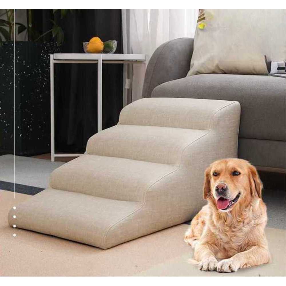 강아지 계단 연결형 미끄럼방지 쿠션 소파 침대용 라이트브라운 4단 + 40x72x40cm - 상세 이미지 4