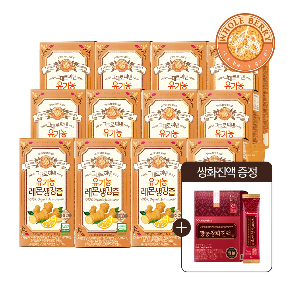 홀베리 그대로 짜낸 유기농 레몬생강즙 15g 14포, 12개 - 메인 이미지