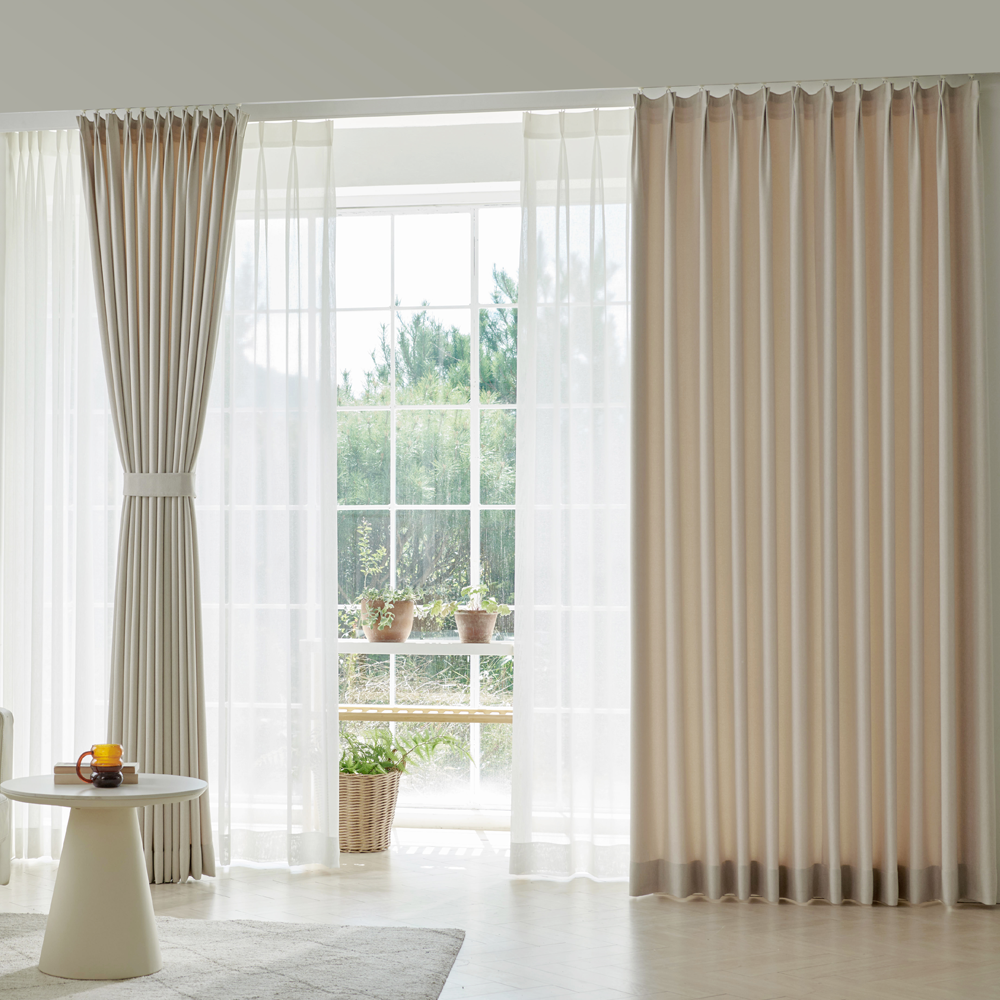 맞춤제작 무소음 레일 전동 커튼 풀 패키지 나비주름 무지 암막 커튼