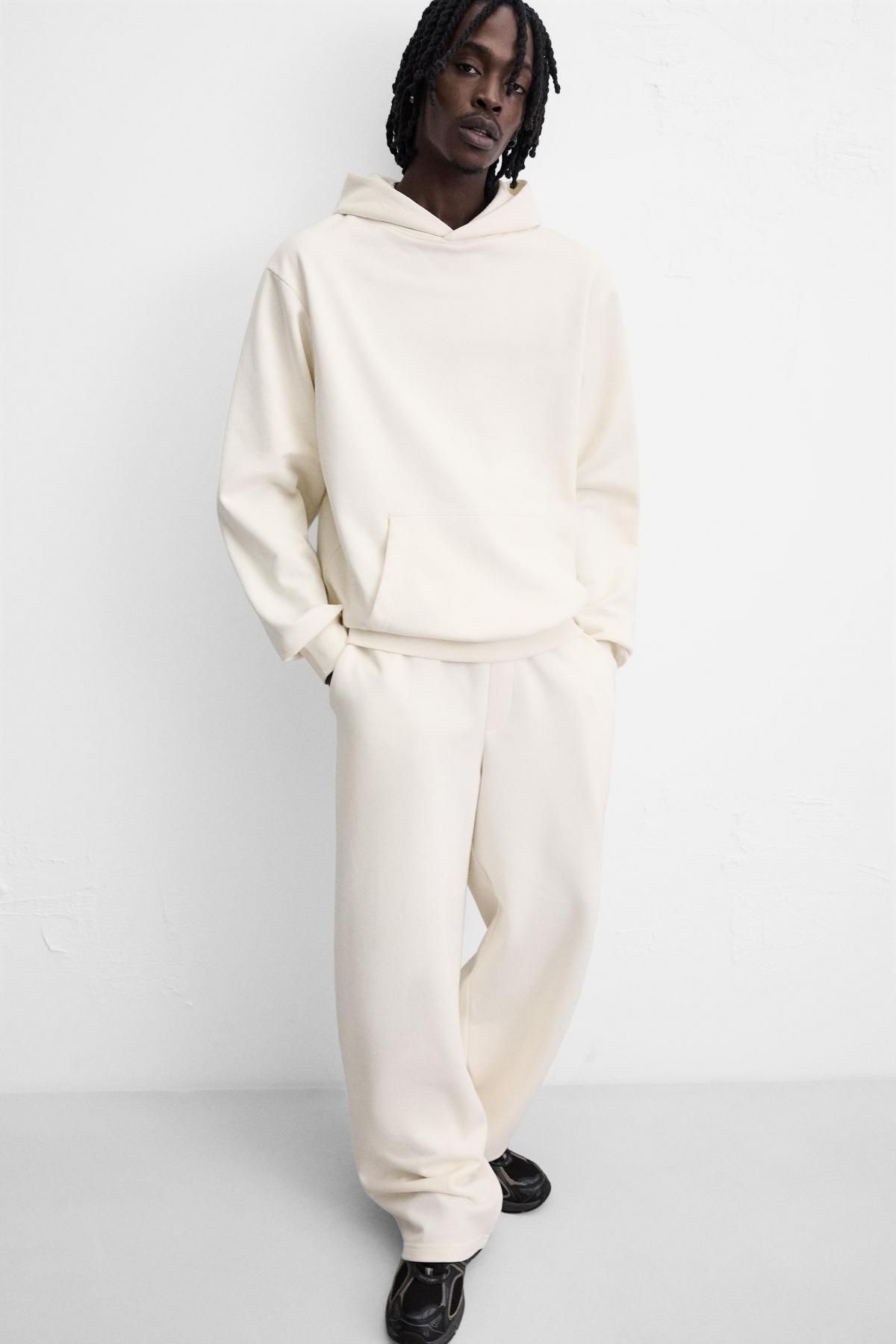 자라 코튼 오버핏 와이드 조거 팬츠 0761/440 OYSTER-WHITE - 상세 이미지 5