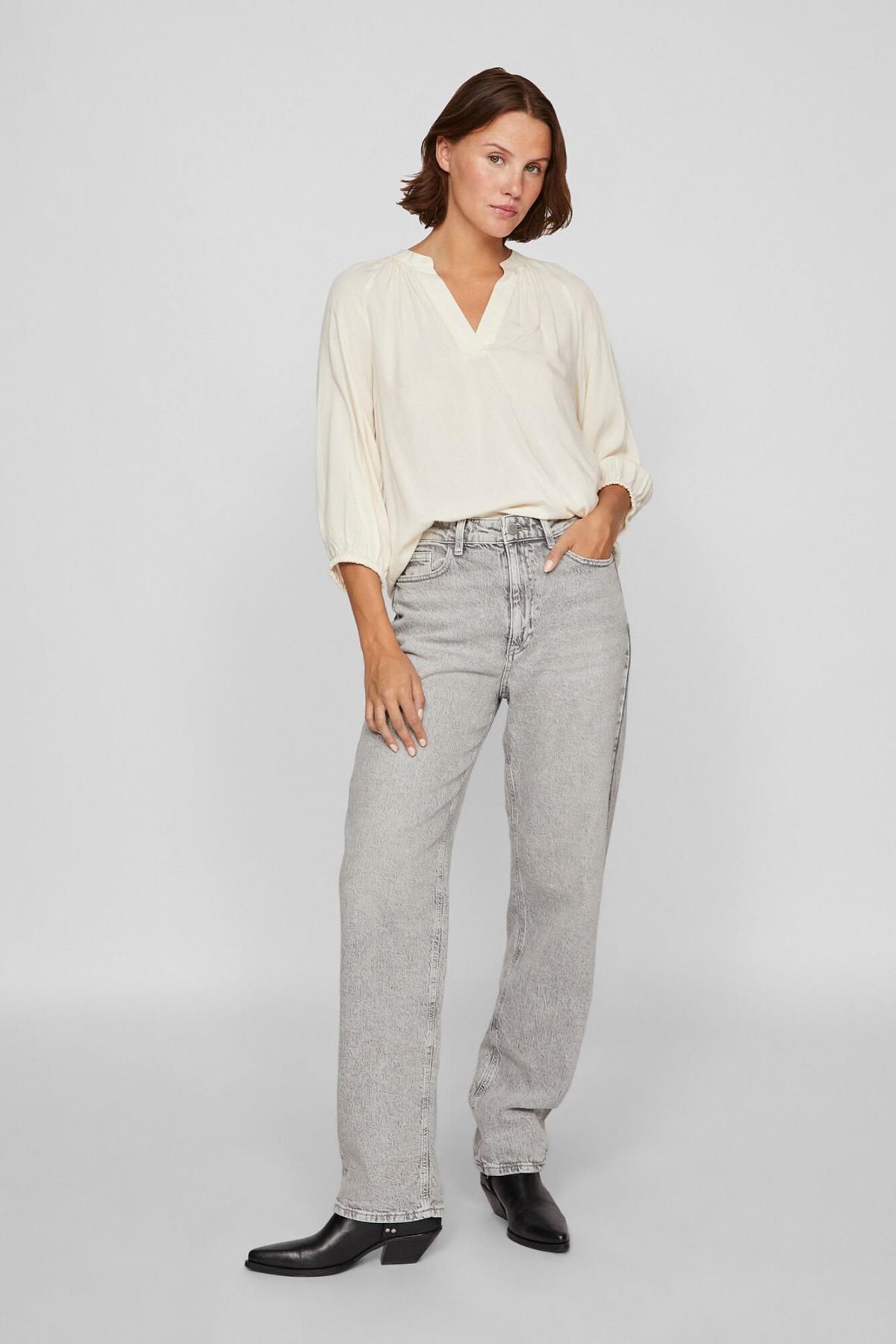 빌라 소프트 브이넥 마오카라 7부 블라우스 4318405 GRIS - 상세 이미지 3