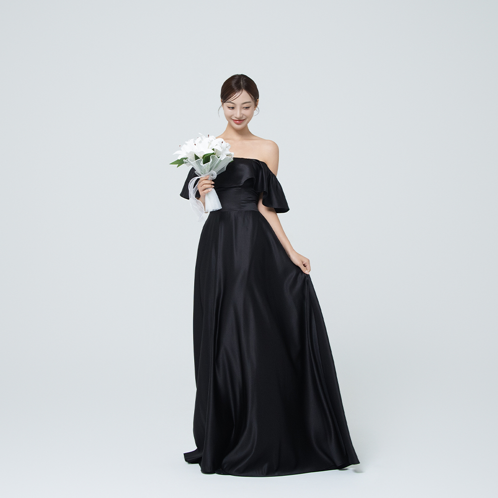 큐티 오프숄더 A라인 블랙드레스 대여 브라이덜샤워 웨딩스냅 2부원피스 이브닝 돌잔치의상 - 상품 이미지
