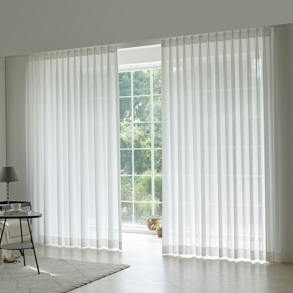 맞춤제작 무소음 레일 전동 커튼 풀패키지 나비주름 쉬폰 카페 커튼