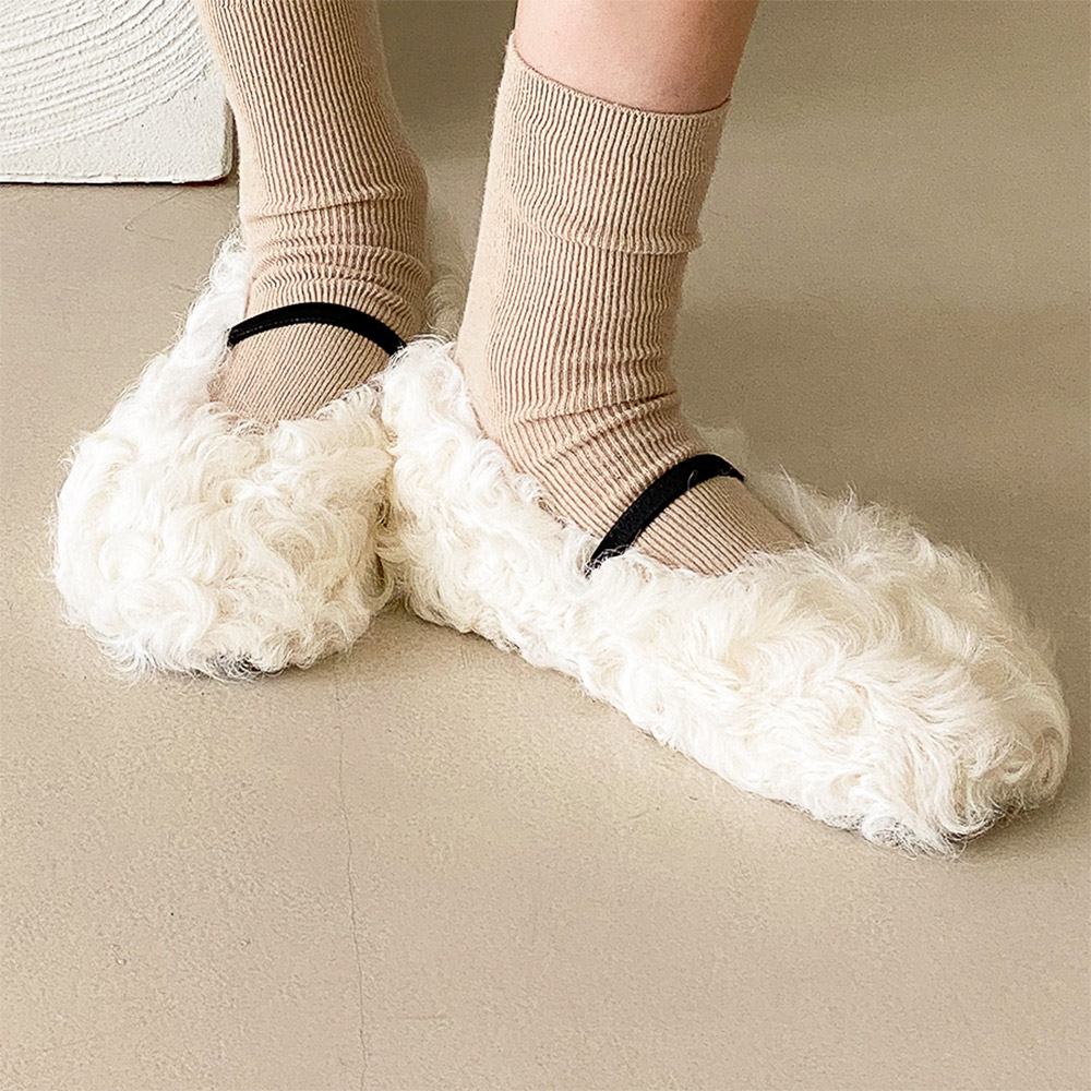 리얼 양털 플랫 겨울 털 퍼 방한 플랫 슈즈 단화