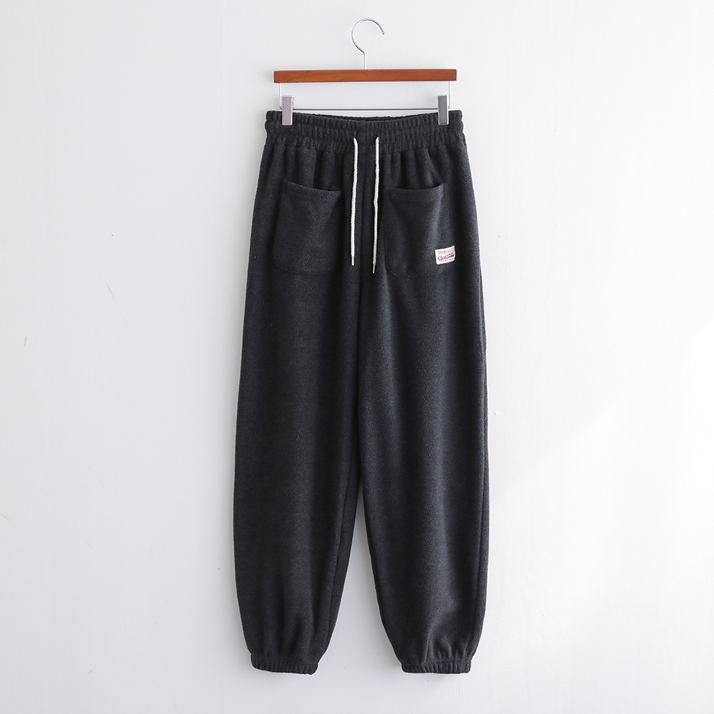 [오픈할인/정상가14900] 플리스 라벨 포켓 스트링 데일리 허리밴딩 원마일웨어 팬츠 - 상세 이미지 5