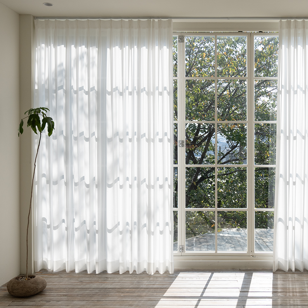 아라크네 차르르 쉬폰 속커튼 거실 안방 나비주름 형상기억 화이트 니오 50x170