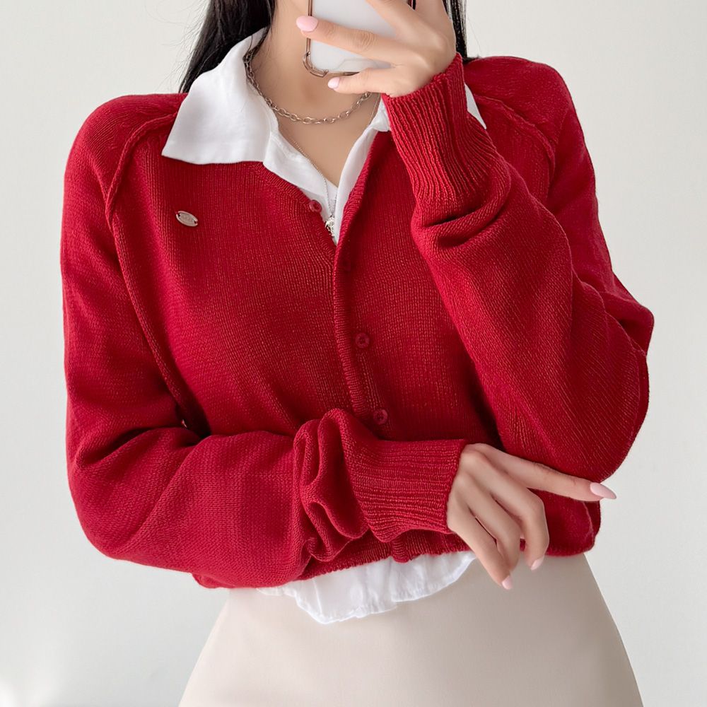 베니술 니트가디건 브이넥 단추 팬던트 AA0832 - 상세 이미지 3