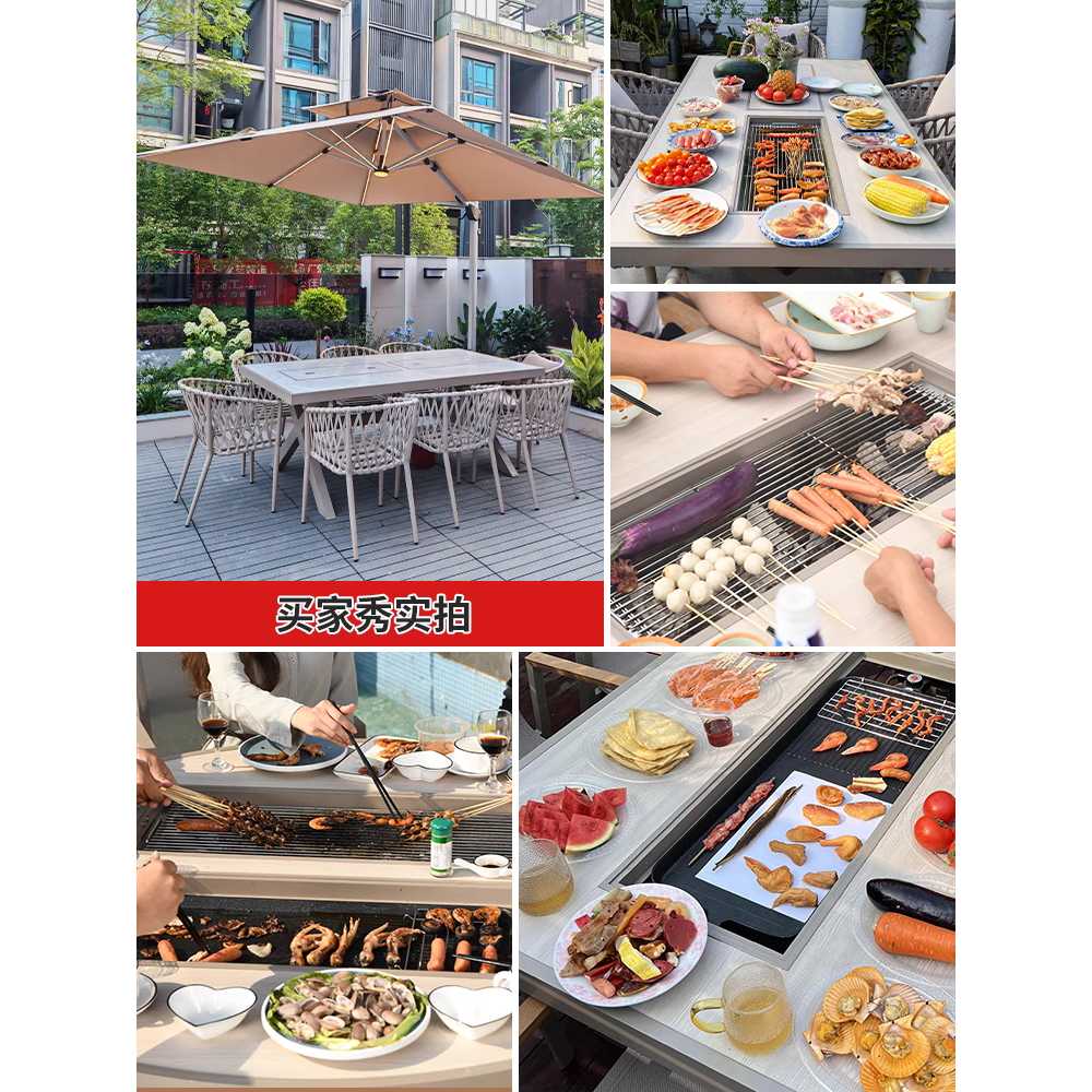 야외 바비큐 테이블 화로 겸용 불판 설치 간편형 구조 텍스타일렌4+ 150cm 싱글오븐 - 상세 이미지 3