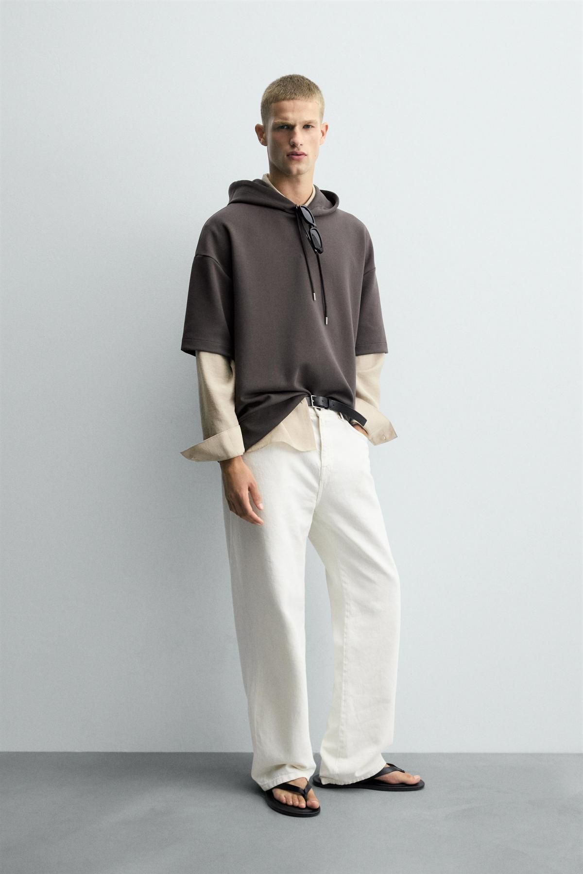 자라 테크니컬 스트레치 반팔 후드 맨투맨 0761/328 DARK BROWN - 상세 이미지 5