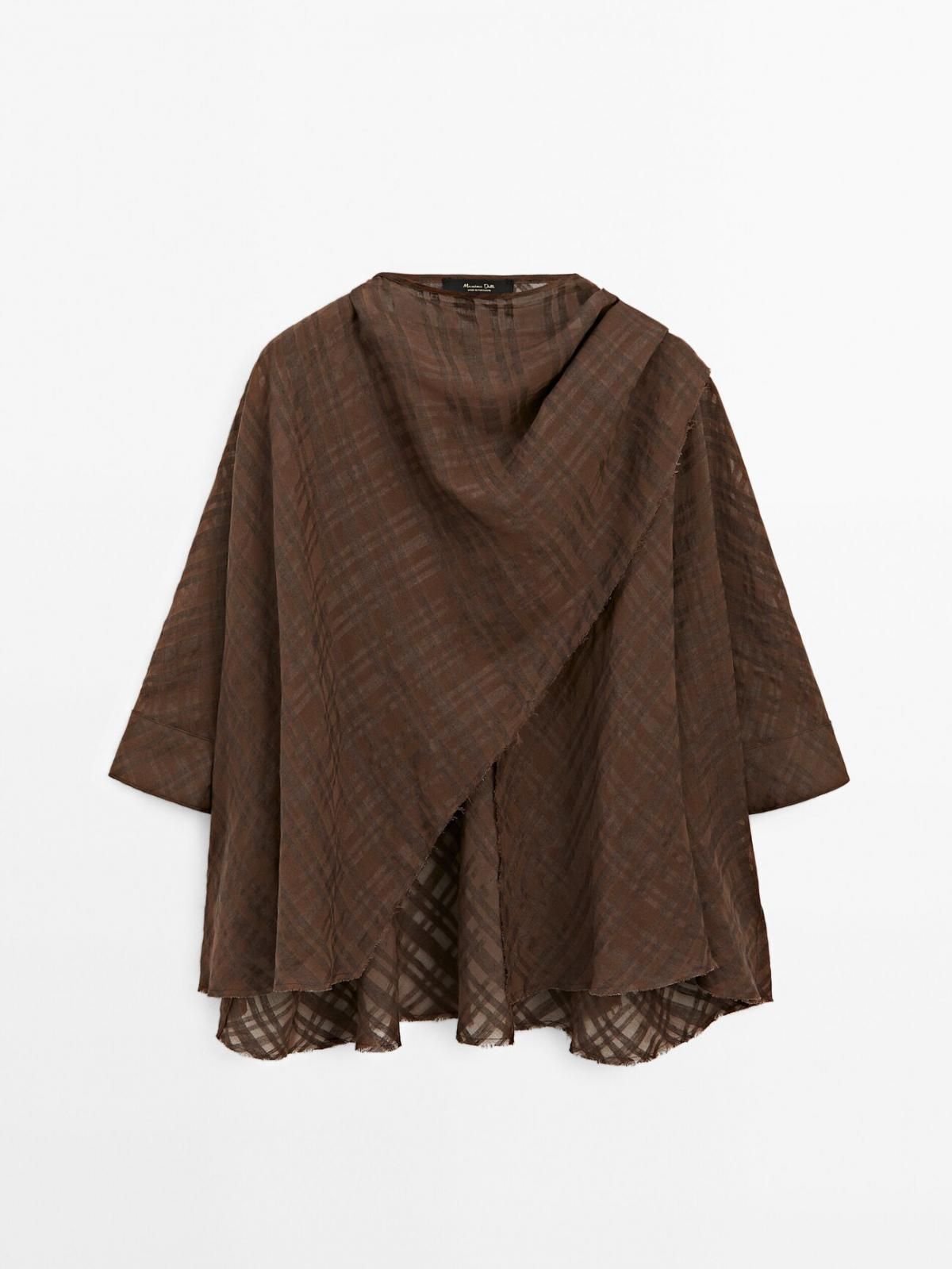 마시모두띠 체크 린넨블렌드 프레이드 케이프 5127/539 BROWN - 상품 이미지