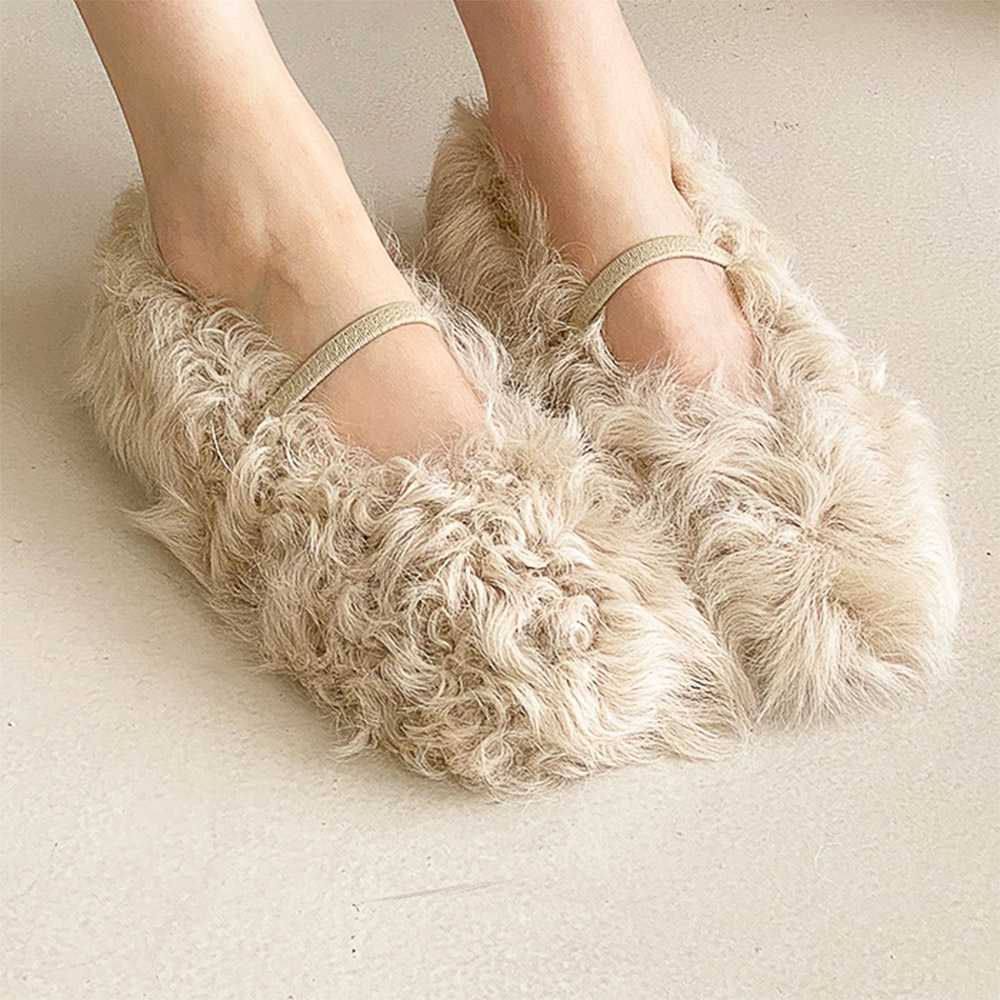 리얼 양털 플랫 겨울 털 퍼 방한 플랫 슈즈 단화