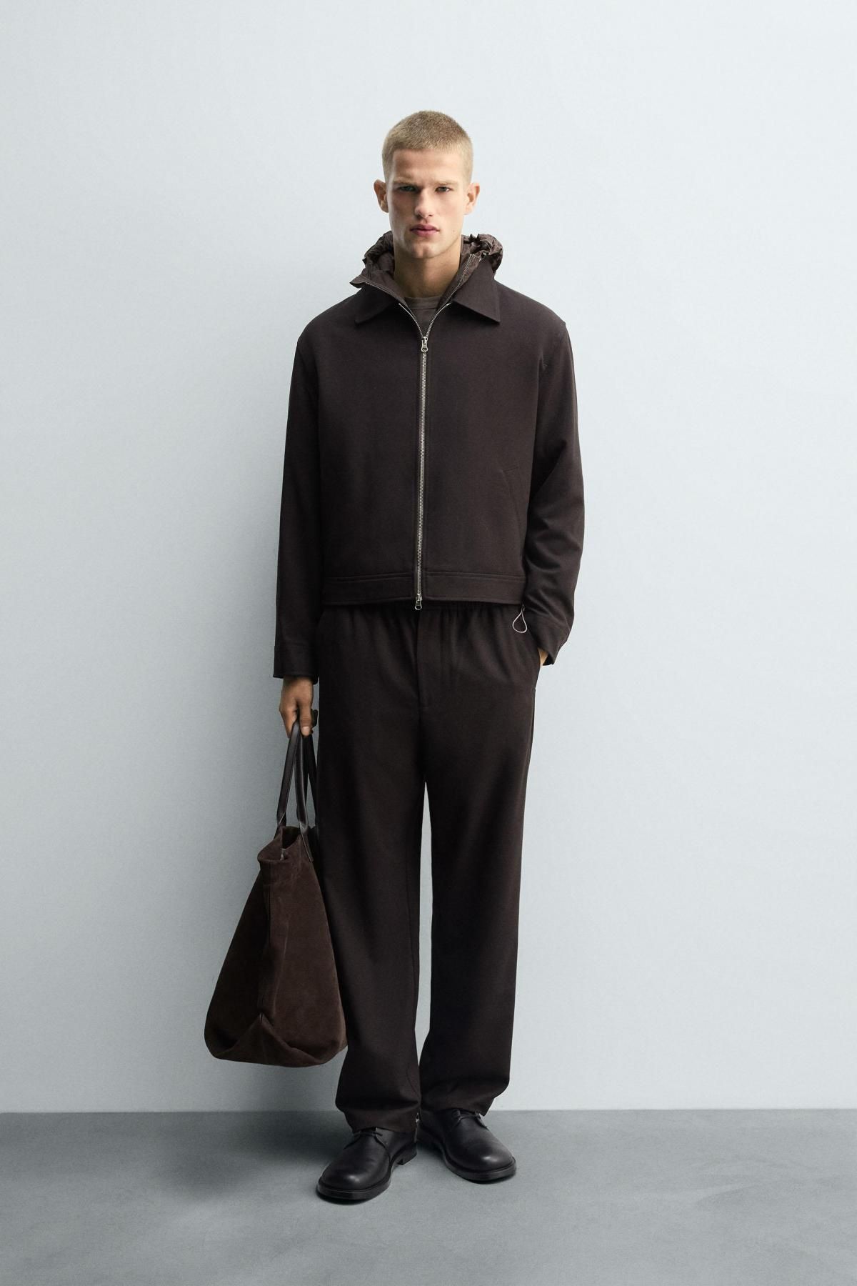 자라 조거 웨이스트 테크니컬 레귤러핏 슬랙스 팬츠 6861/955 BROWN - 상세 이미지 2