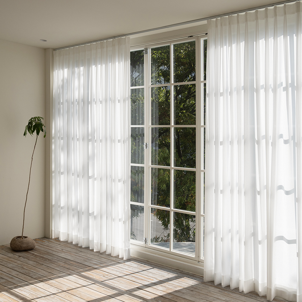 아라크네 차르르 쉬폰 속커튼 거실 안방 나비주름 형상기억 화이트 니오 50x170