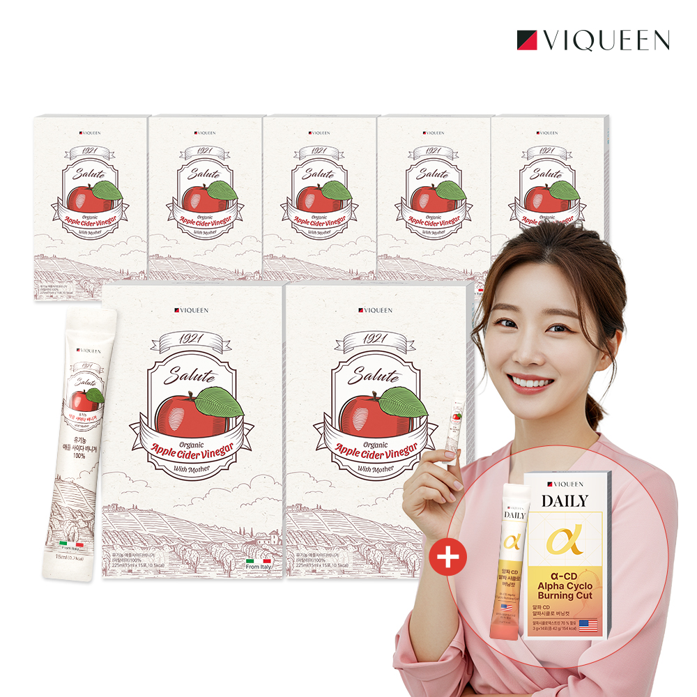 바이퀸 1921살루트 유기농 애플사이다비니거 애사비 1박스 x15포 225ml, 7개 - 메인 이미지