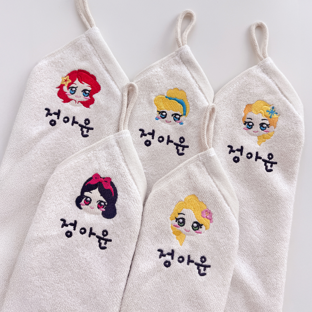 어린이집수건 고리 손수건 유치원 이름자수 5매 핸드타올 공주 이미지 2