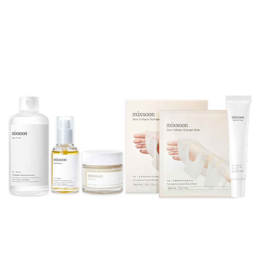 믹순 콩 라인 베스트 5종 세트 (토너 300ml, 에센스 50ml, 크림 50ml, 아이크림 20ml, 하이드로겔마스크 5매입) - 메인 이미지
