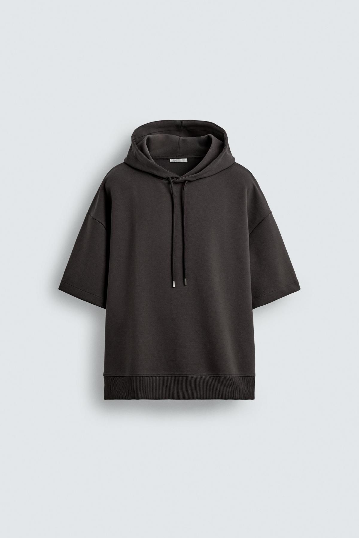 자라 테크니컬 스트레치 반팔 후드 맨투맨 0761/328 DARK BROWN - 상품 이미지